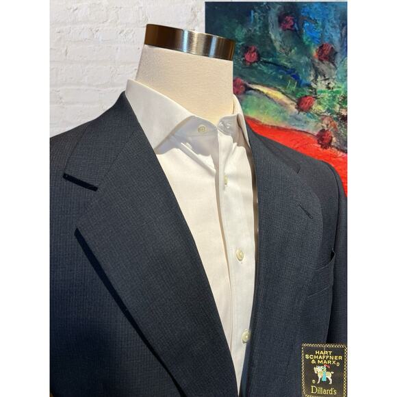 Hart Schaffner Marx 44L 37x32 Solid Navy Blue Nailhead Quality 2 Piece Suit - Picture 4 of 16